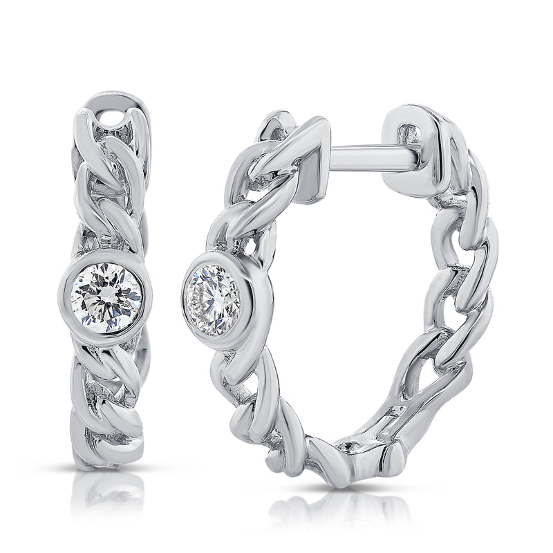 Diamond Solitaire Link Huggie Earrings