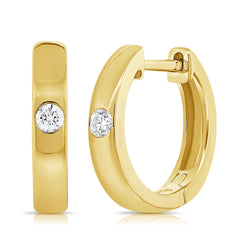 14K Gold Diamond Solitaire Huggie Earrings