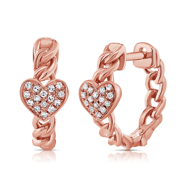 Heart Diamond Hoop Earrings in 14K Gold