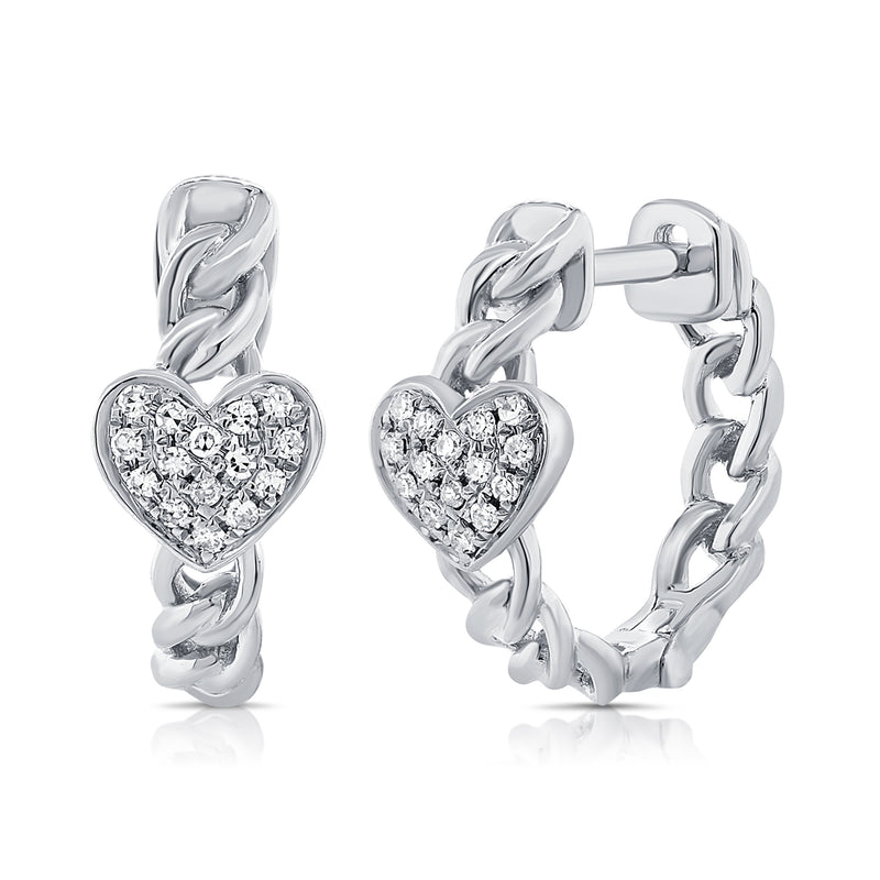 Heart Diamond Hoop Earrings in 14K Gold