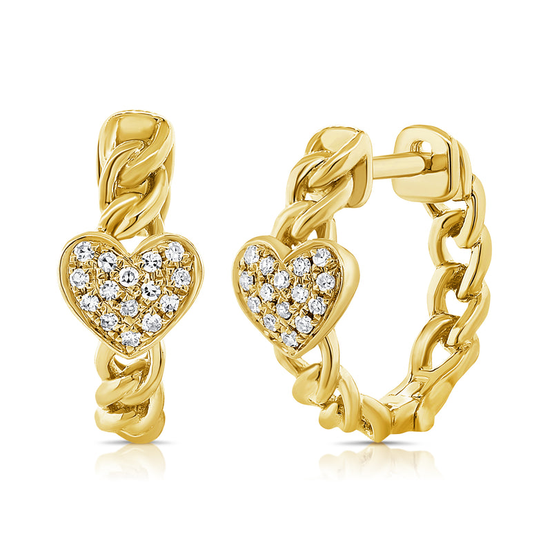 Heart Diamond Hoop Earrings in 14K Gold