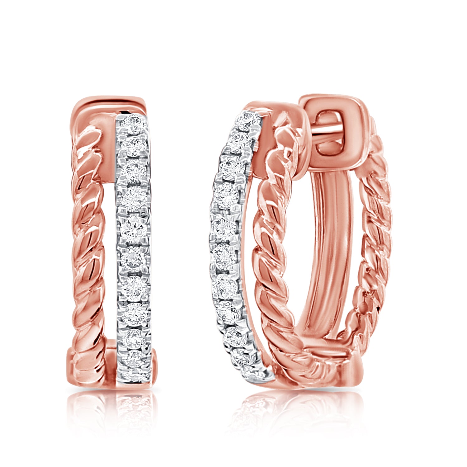 0.15ct Natural Diamond Twisted Huggie Earrings in 14K Gold