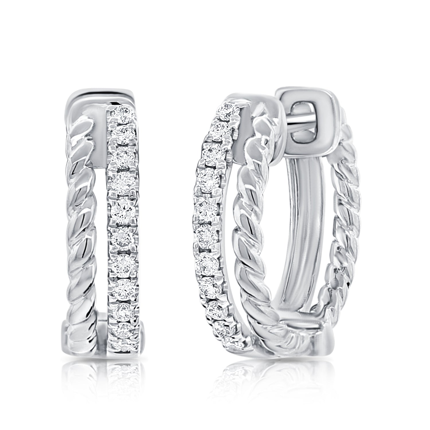 0.15ct Natural Diamond Twisted Huggie Earrings in 14K Gold