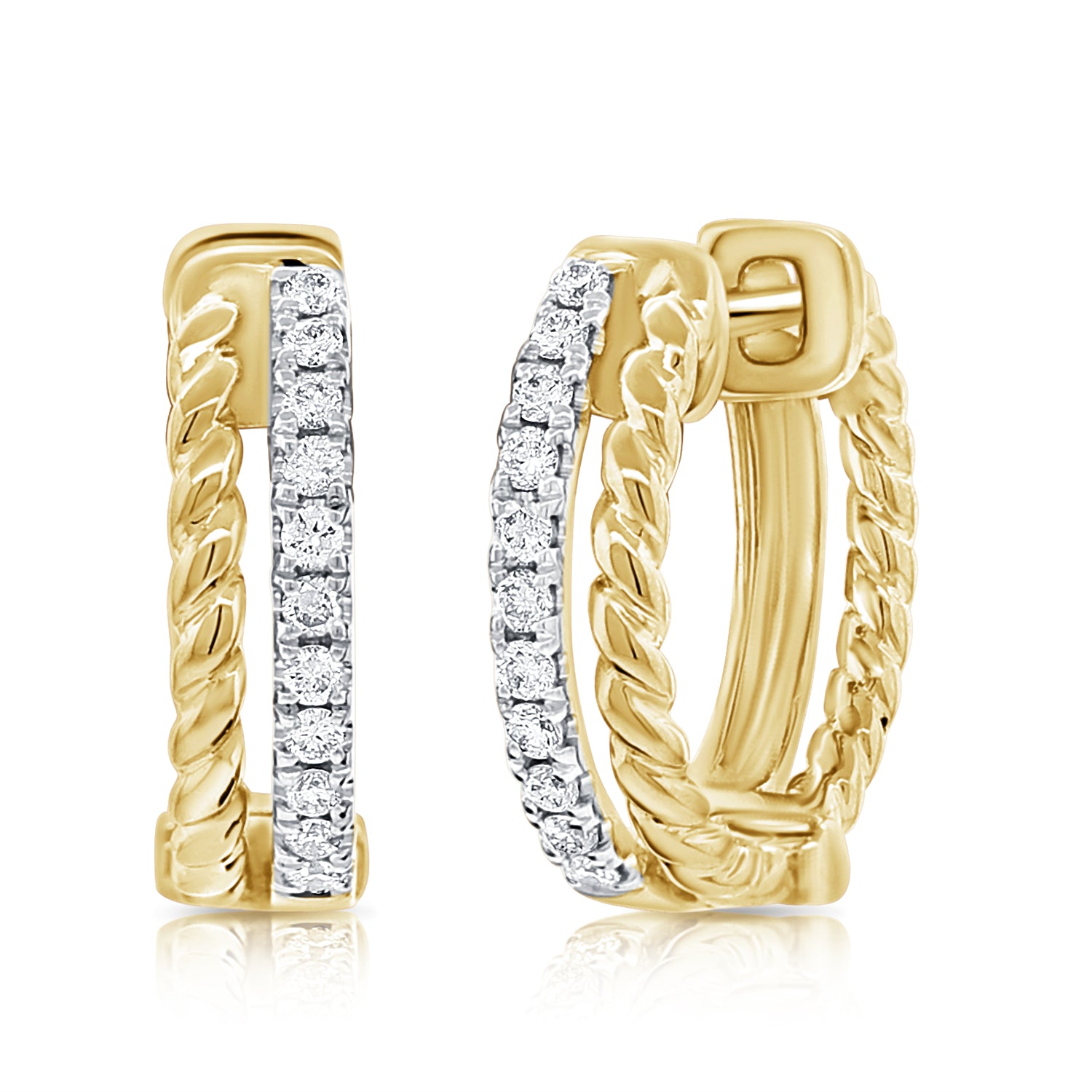 0.15ct Natural Diamond Twisted Huggie Earrings in 14K Gold