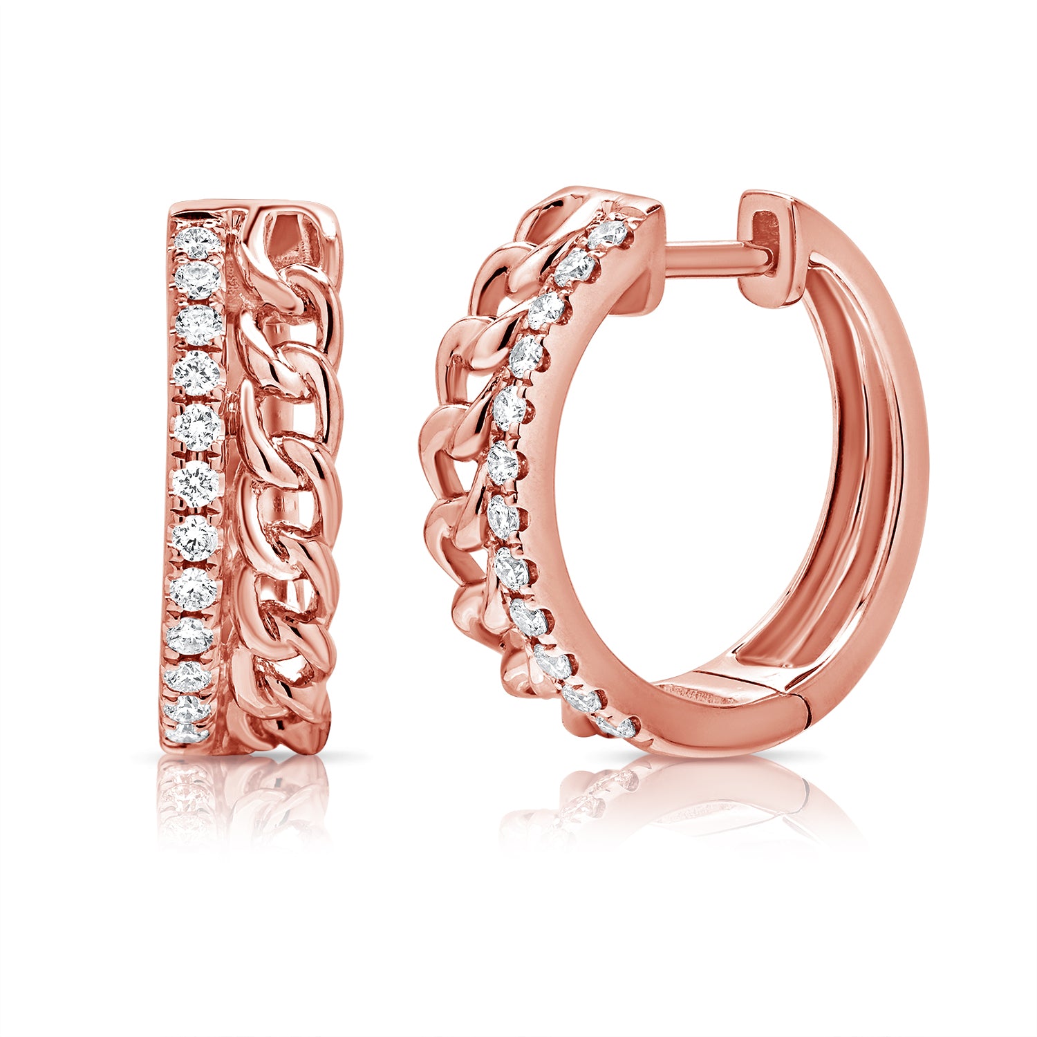 0.30ct Natural Diamond Link Huggie Earrings in 14K Gold