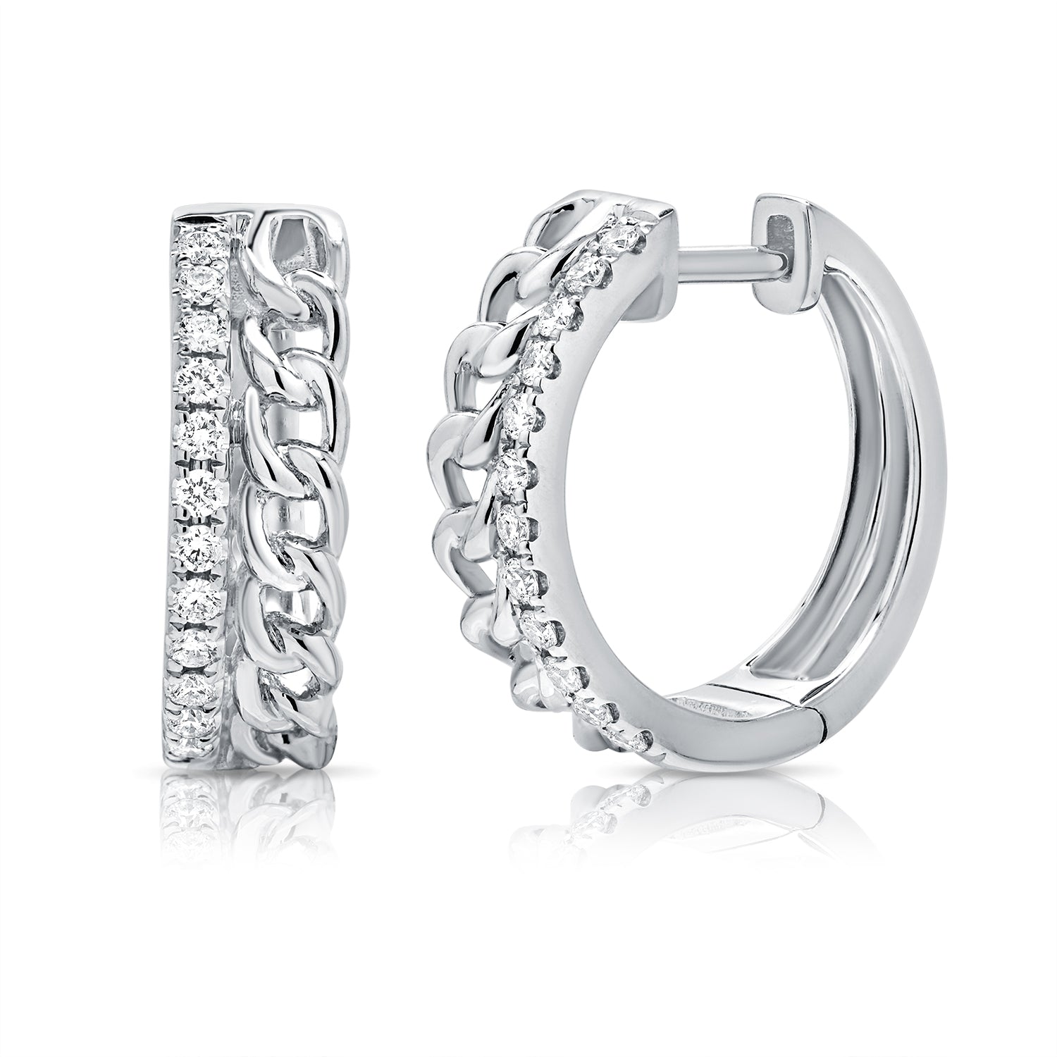 0.30ct Natural Diamond Link Huggie Earrings in 14K Gold