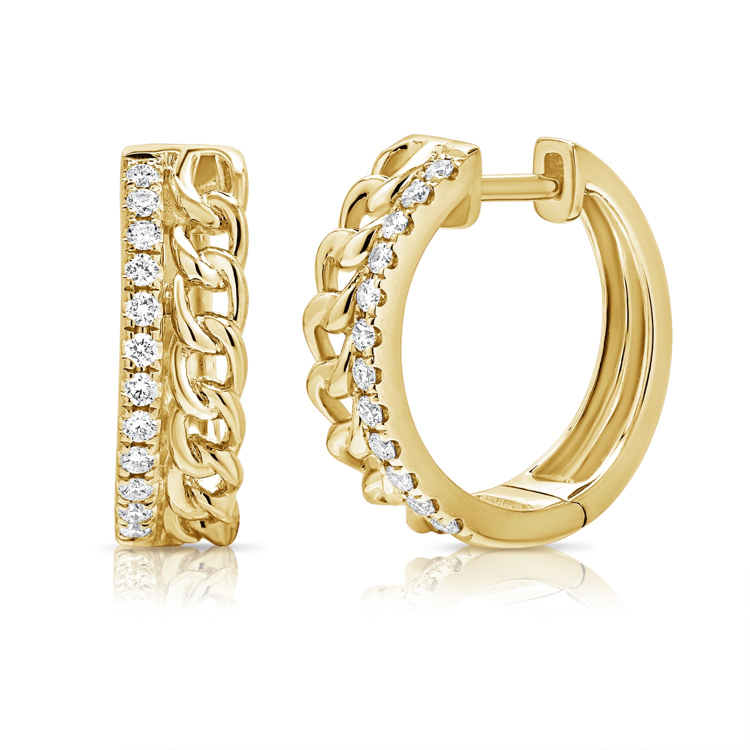 0.30ct Natural Diamond Link Huggie Earrings in 14K Gold