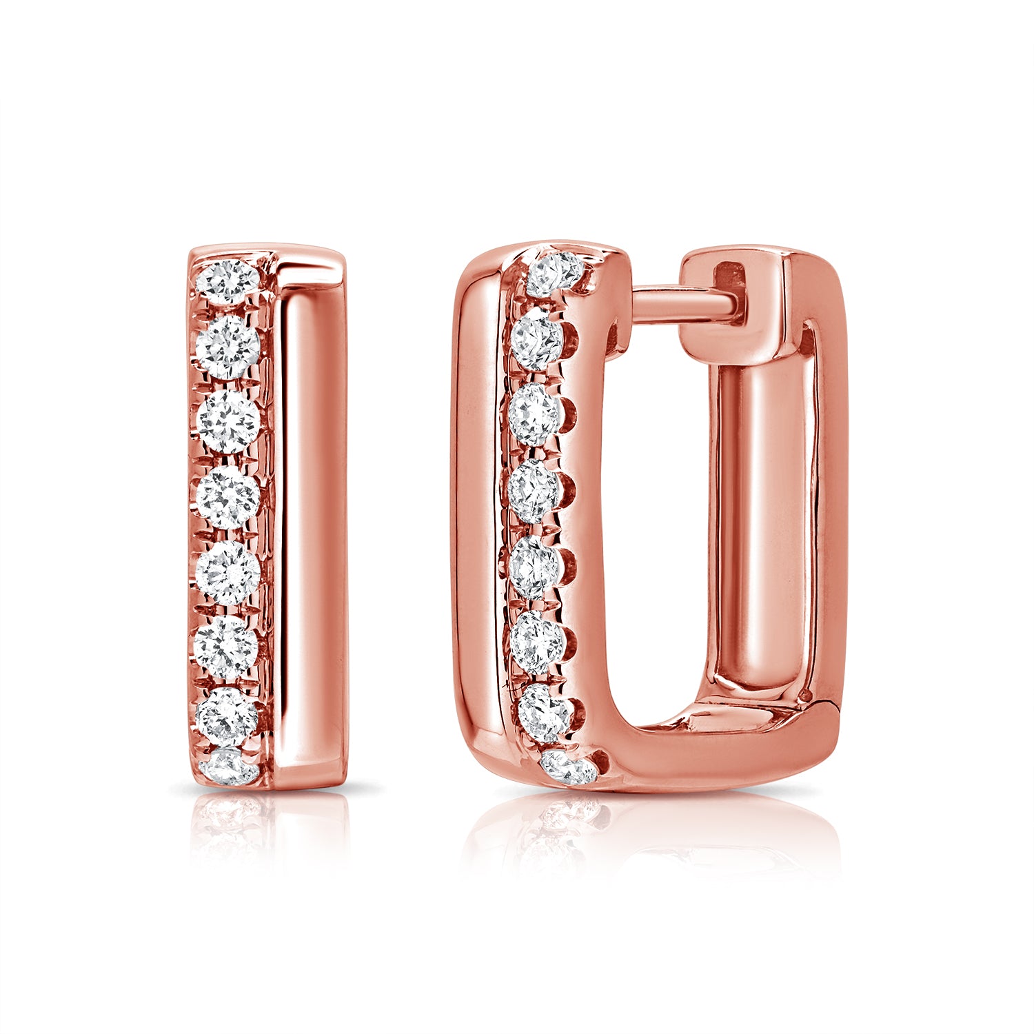 0.38ct Natural Diamond Rectangle Huggie Earrings in 14K Gold