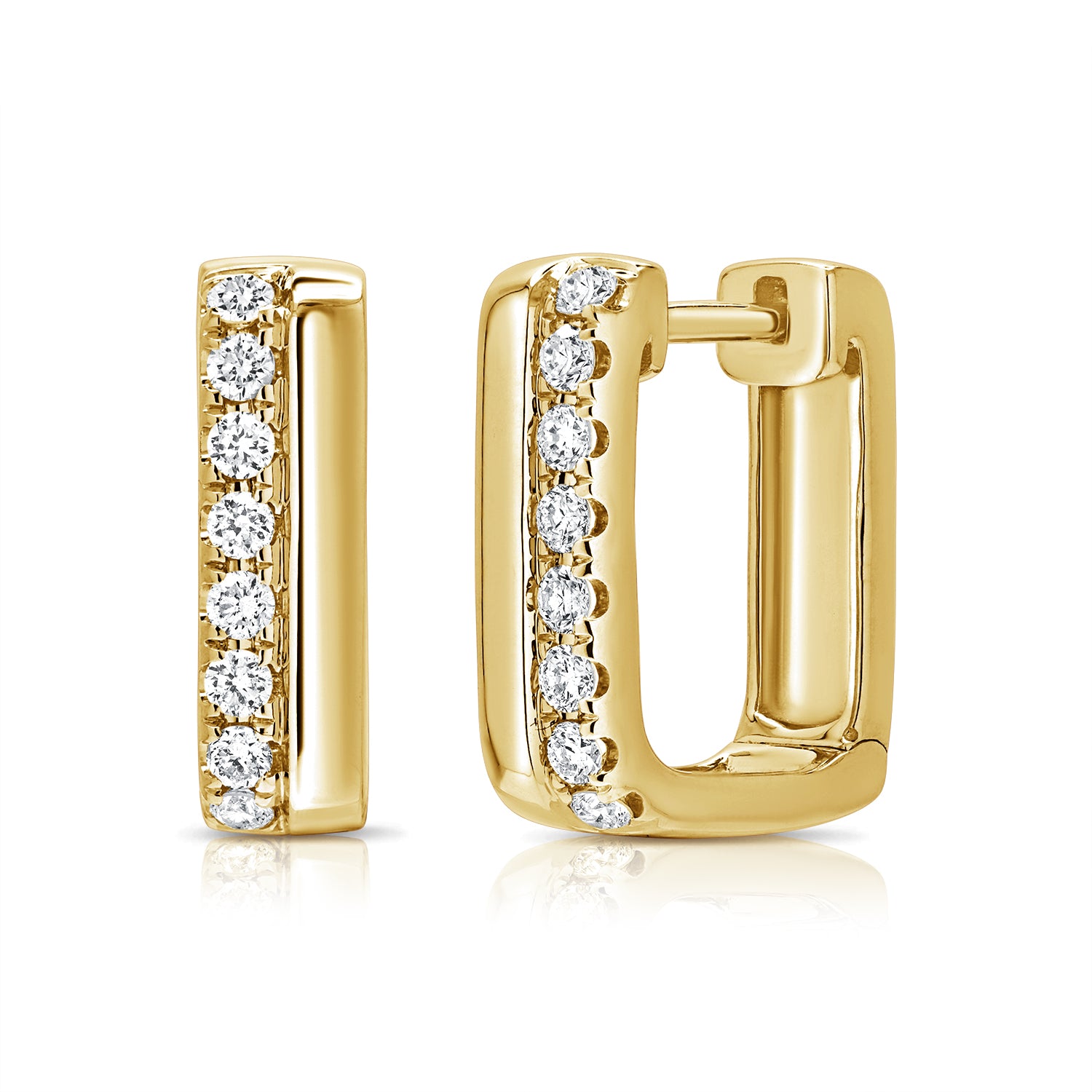 0.38ct Natural Diamond Rectangle Huggie Earrings in 14K Gold