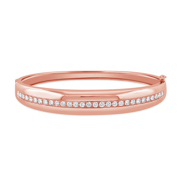 14K Gold Diamond Bangle Bracelet (1.36 Carat) – Classic Round Diamond Line Bangle in White, Yellow, or Rose Gold