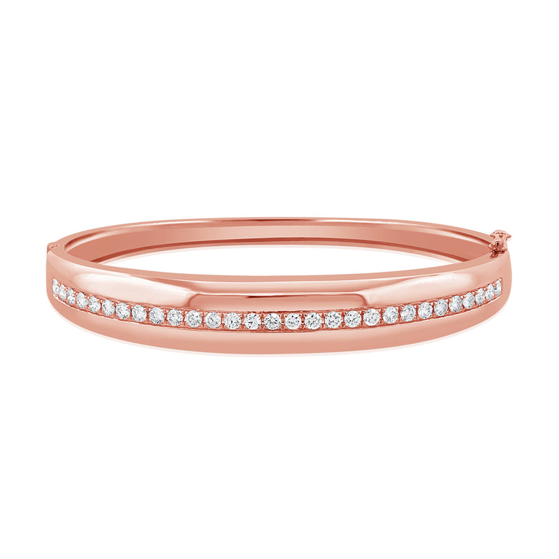 14K Gold Diamond Bangle Bracelet (1.36 Carat) – Classic Round Diamond Line Bangle in White, Yellow, or Rose Gold