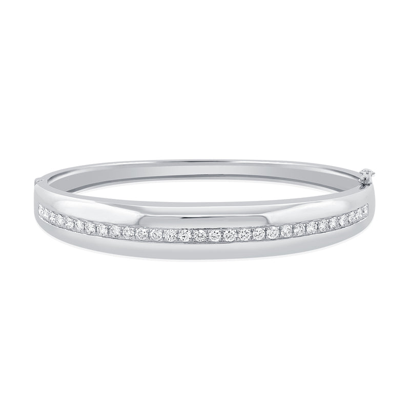 14K Gold Diamond Bangle Bracelet (1.36 Carat) – Classic Round Diamond Line Bangle in White, Yellow, or Rose Gold