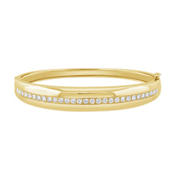 14K Gold Diamond Bangle Bracelet (1.36 Carat) – Classic Round Diamond Line Bangle in White, Yellow, or Rose Gold