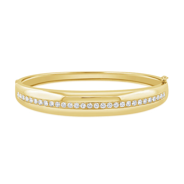 14K Gold Diamond Bangle Bracelet (1.36 Carat) – Classic Round Diamond Line Bangle in White, Yellow, or Rose Gold