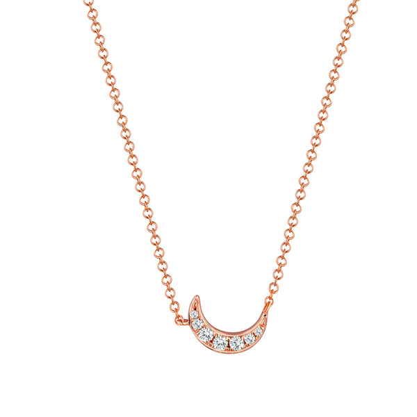 14K Gold Moon Necklace with Sparkling Diamonds