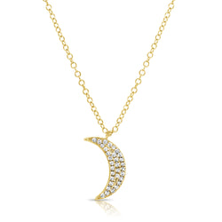 14K Gold Moon Necklace with Diamonds