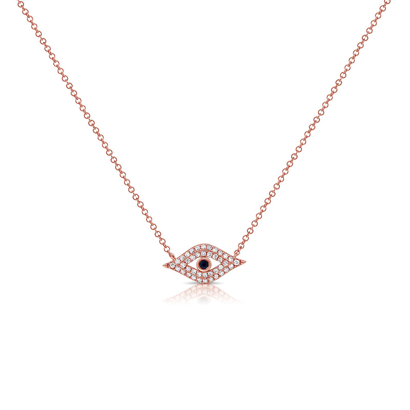 14K Gold Diamond Evil Eye Necklace with Sapphire Center