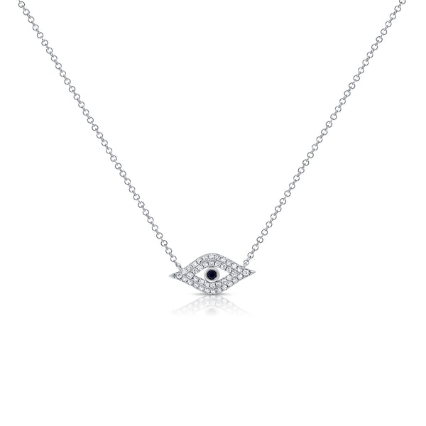 14K Gold Diamond Evil Eye Necklace with Sapphire Center