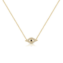 14K Gold Diamond Evil Eye Necklace with Sapphire Center