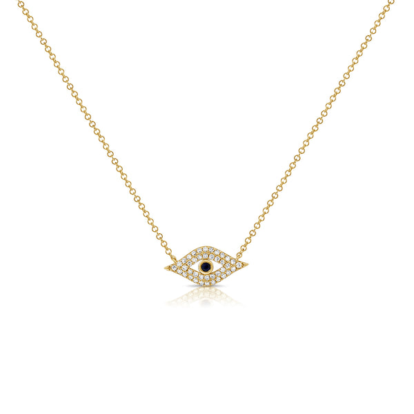 14K Gold Diamond Evil Eye Necklace with Sapphire Center