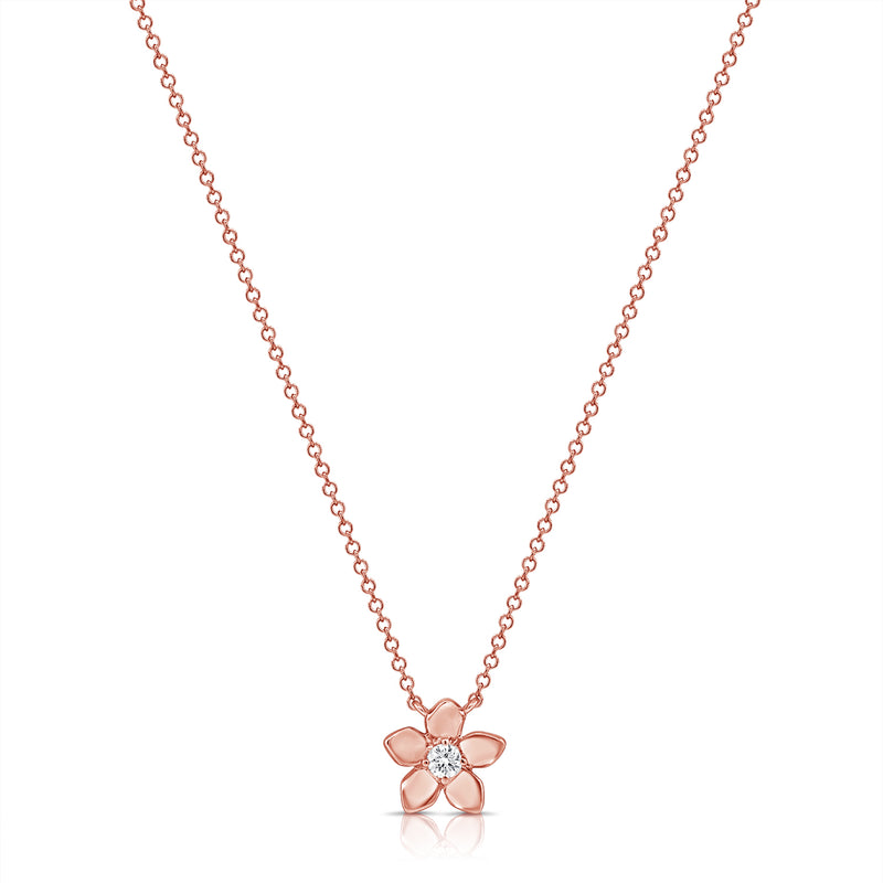 14K Gold Diamond Flower Pendant Necklace