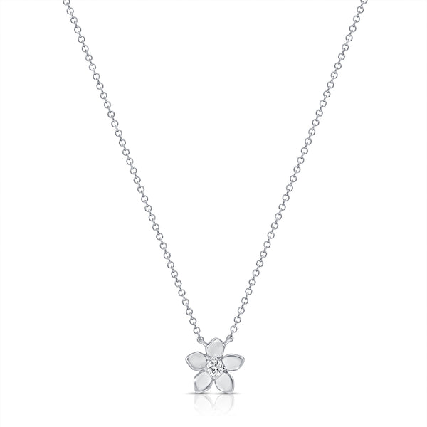 14K Gold Diamond Flower Pendant Necklace