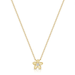 14K Gold Diamond Flower Pendant Necklace