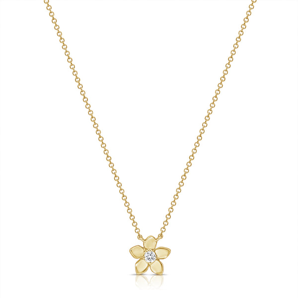 14K Gold Diamond Flower Pendant Necklace