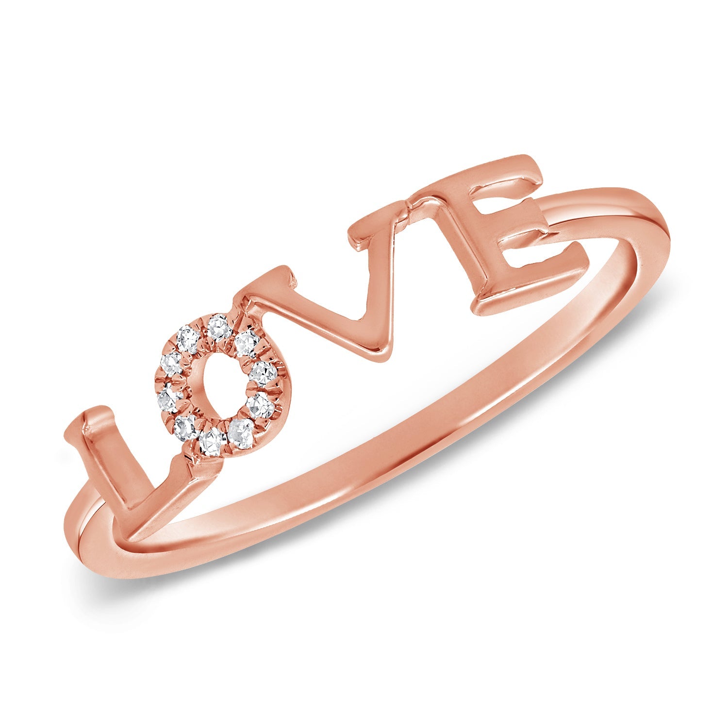14K Gold Diamond Love Ring – Elegant “LOVE” Script Design