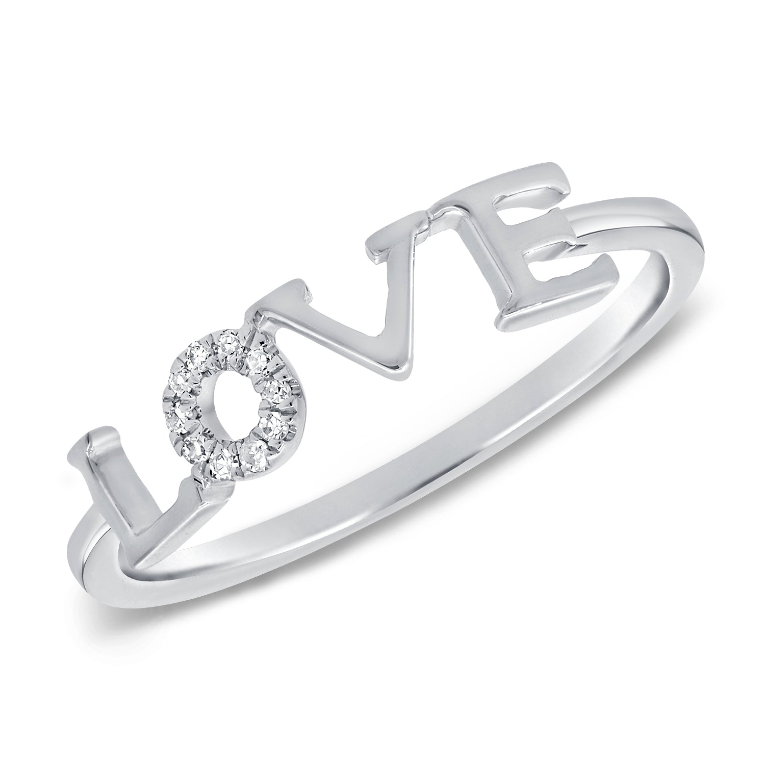 14K Gold Diamond Love Ring – Elegant “LOVE” Script Design