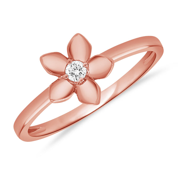 14K Gold Flower Ring with Diamonds