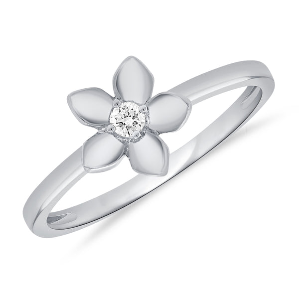 14K Gold Flower Ring with Diamonds