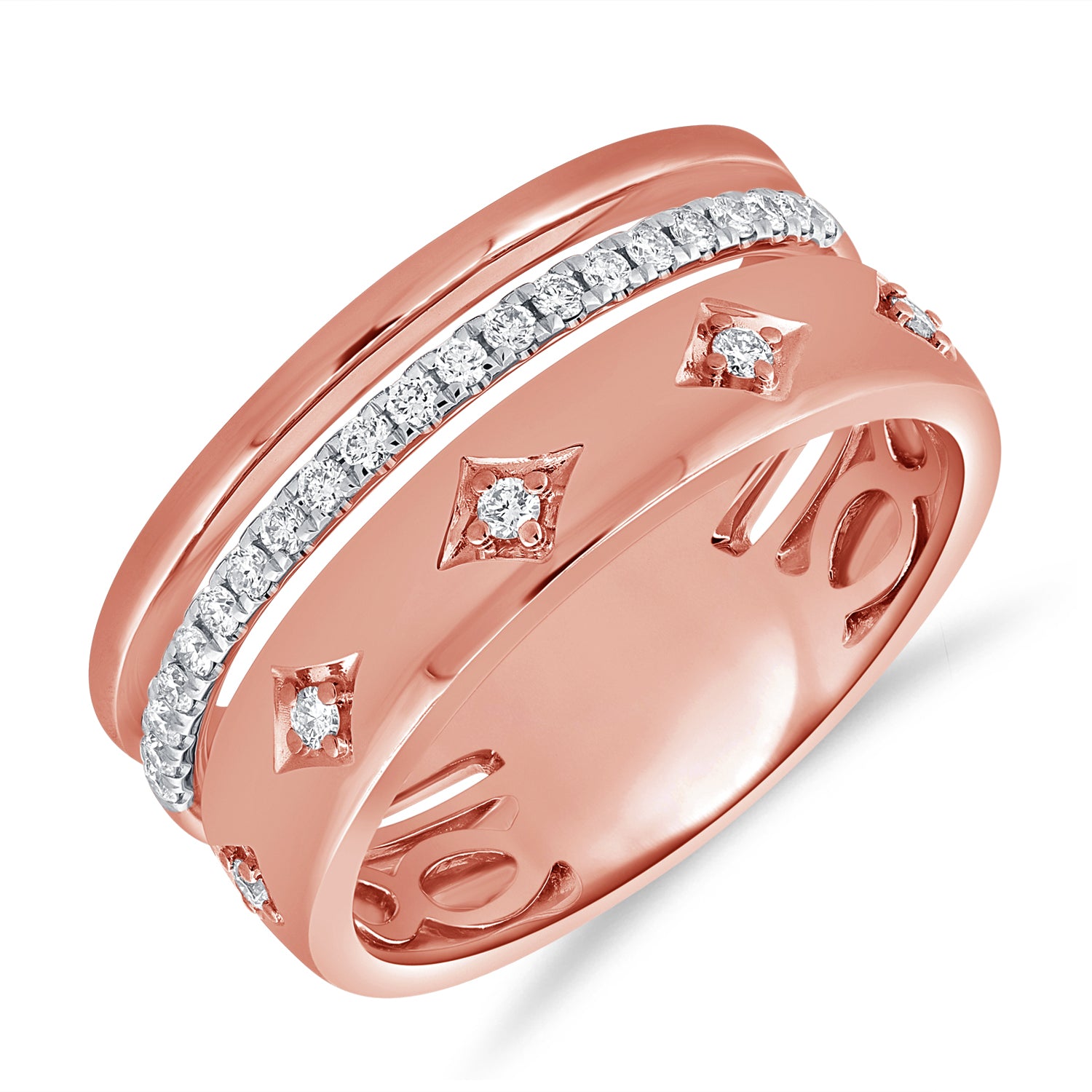 14K Gold 0.24ct Diamond Starburst Band – Modern Multi-Row Diamond Ring