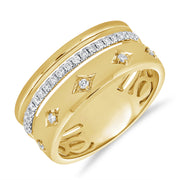 14K Gold 0.24ct Diamond Starburst Band – Modern Multi-Row Diamond Ring