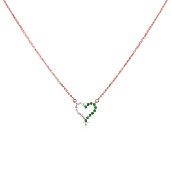 Emerald & Diamonds Heart Necklace made in 14K Gold