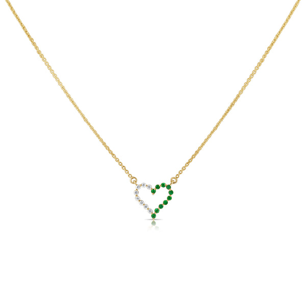 Emerald & Diamonds Heart Necklace made in 14K Gold