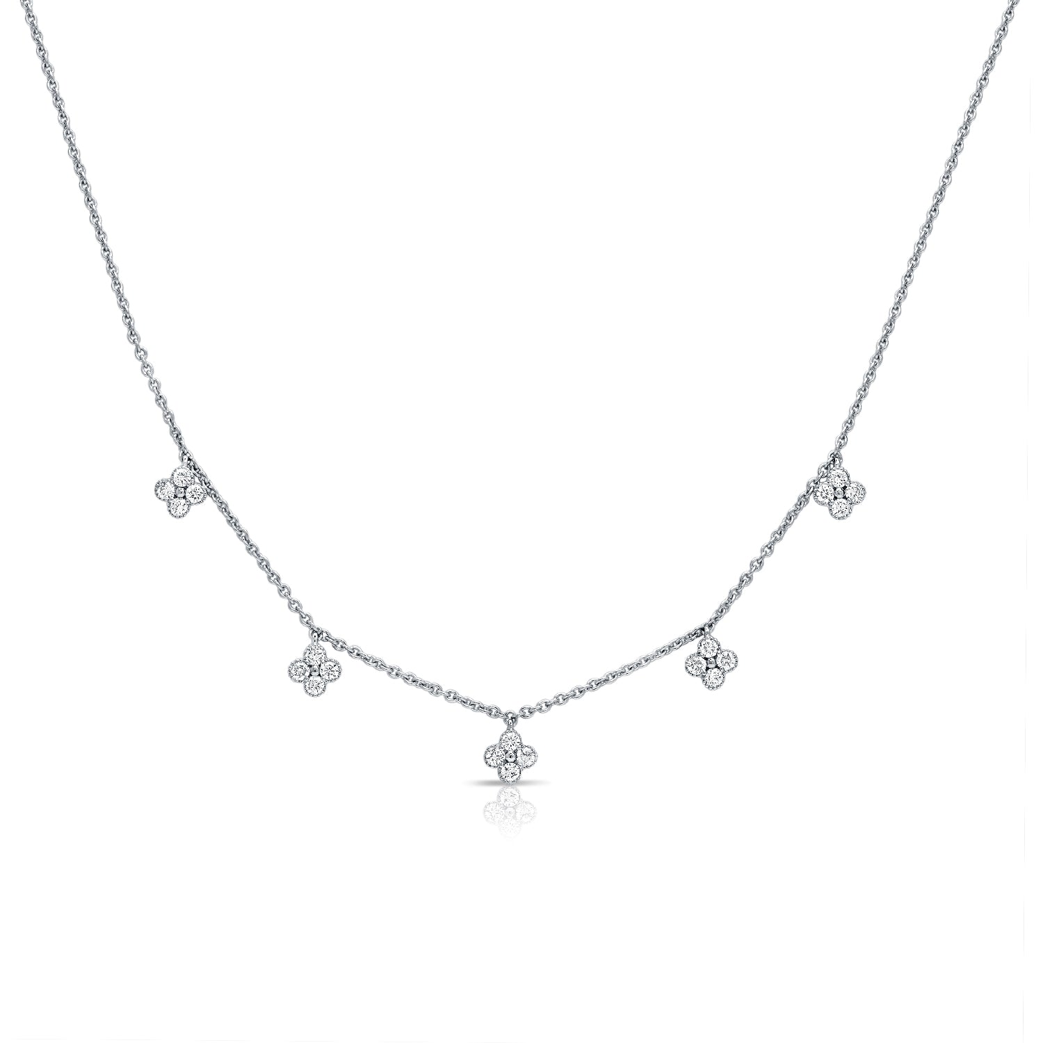 0.40ct Natural Diamond Clover Station Necklace in 14K Gold