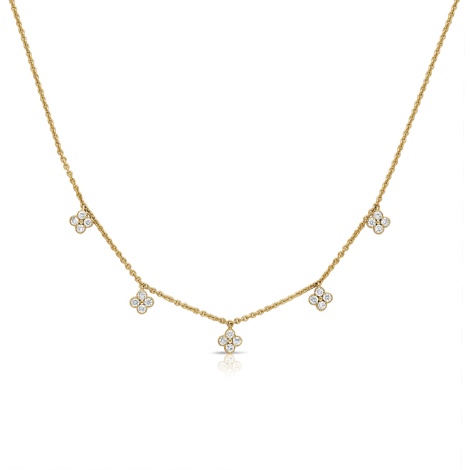 0.40ct Natural Diamond Clover Station Necklace in 14K Gold