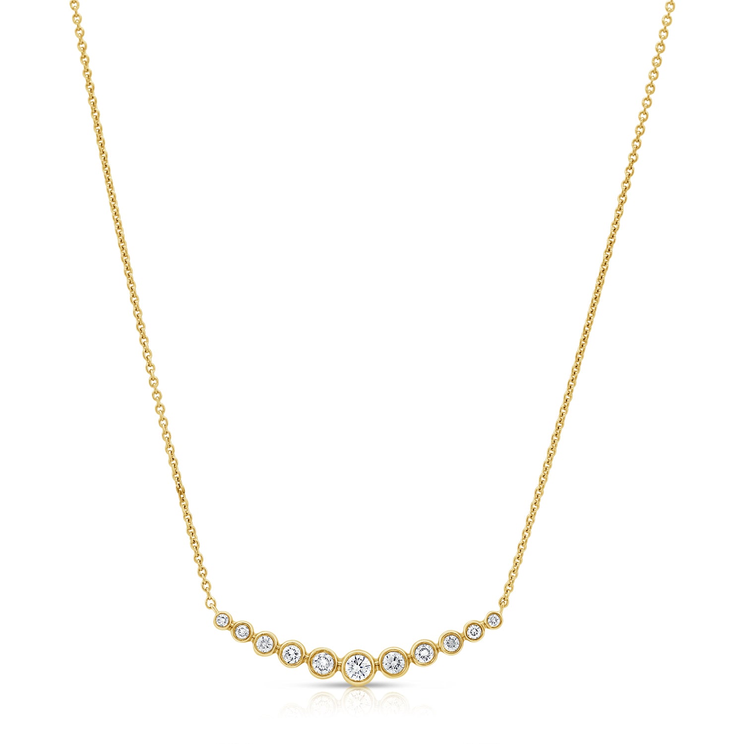 14K Gold Diamond Bezel Curve Necklace – 0.45ct Graduated Bezel-Set Diamond Necklace