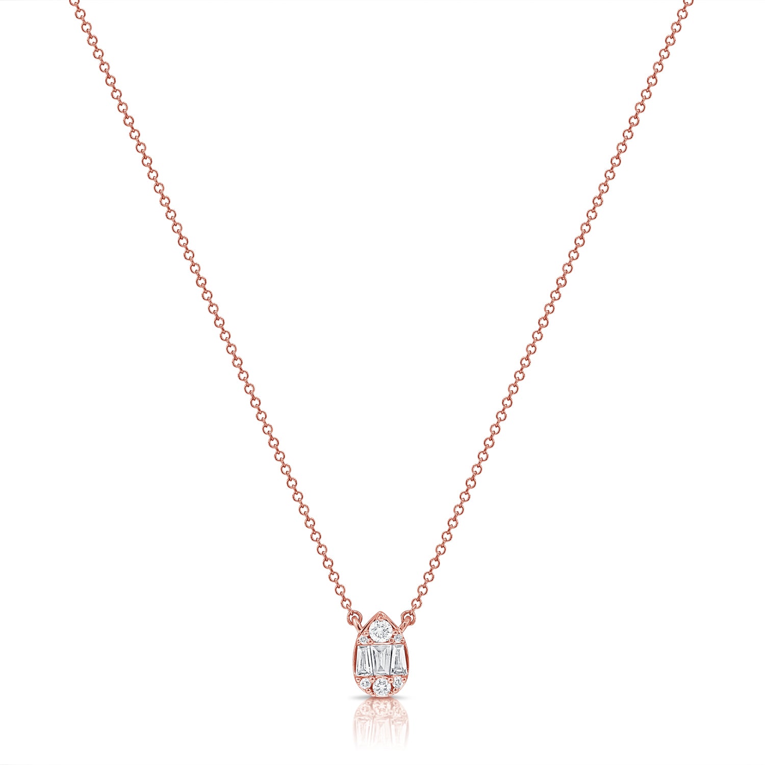 0.23ct Natural Diamond Baguette Pear Necklace in 14K Gold