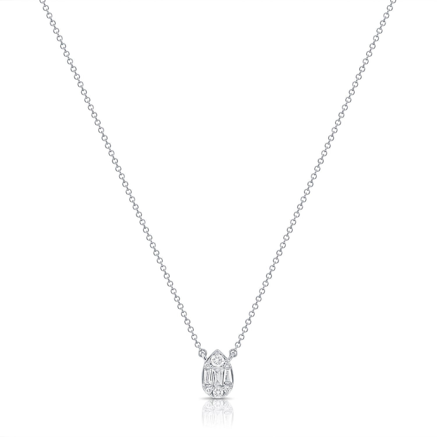 0.23ct Natural Diamond Baguette Pear Necklace in 14K Gold
