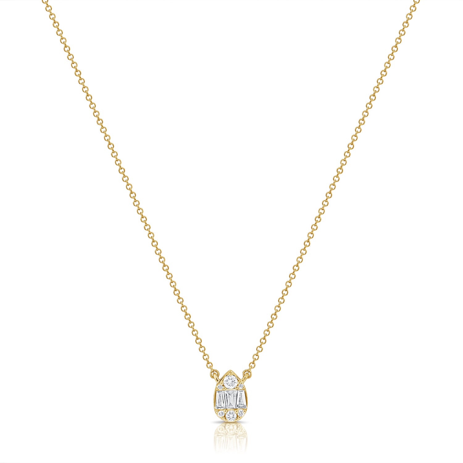 0.23ct Natural Diamond Baguette Pear Necklace in 14K Gold