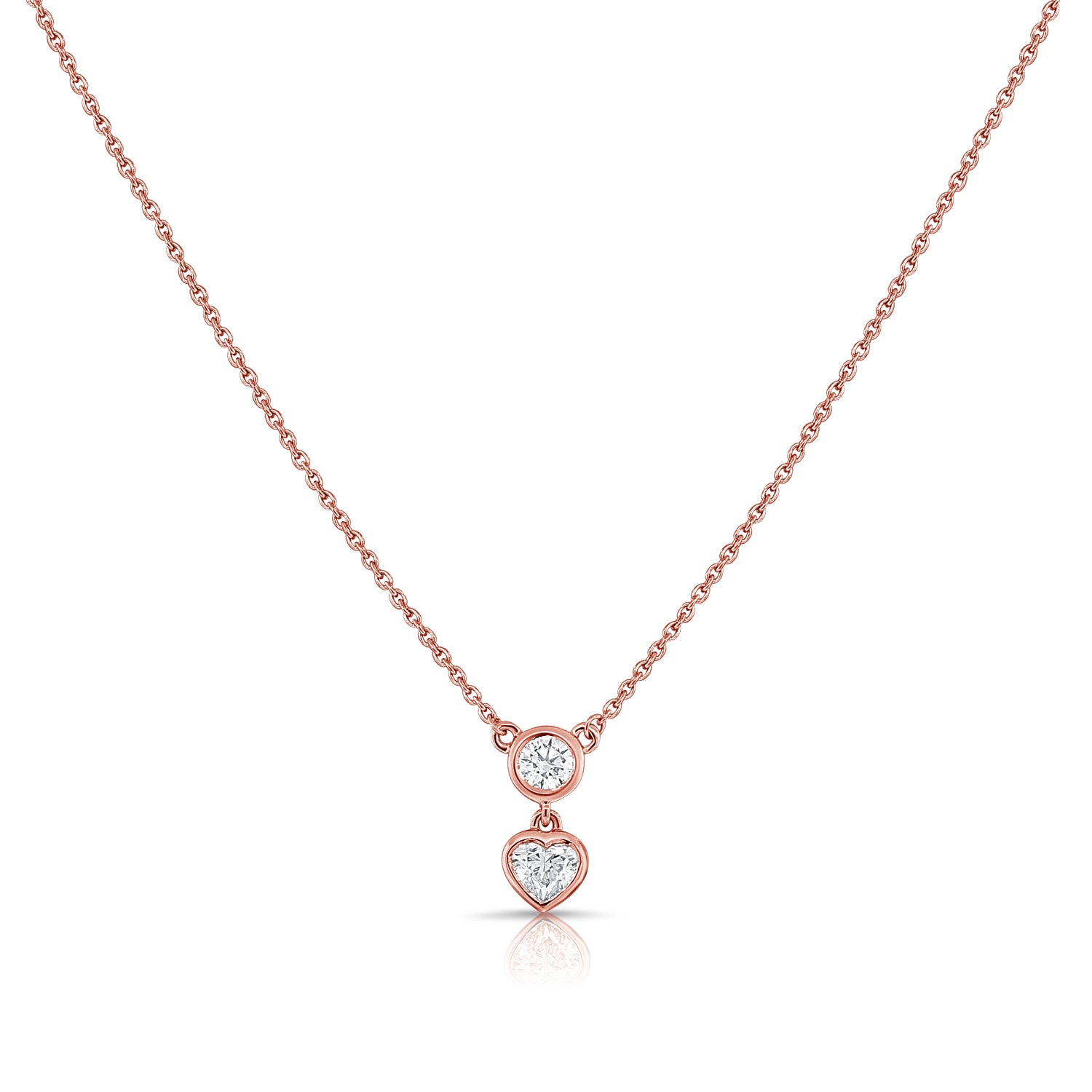 0.36ct Heart and Round Diamond Bezel Necklace in 14K Gold