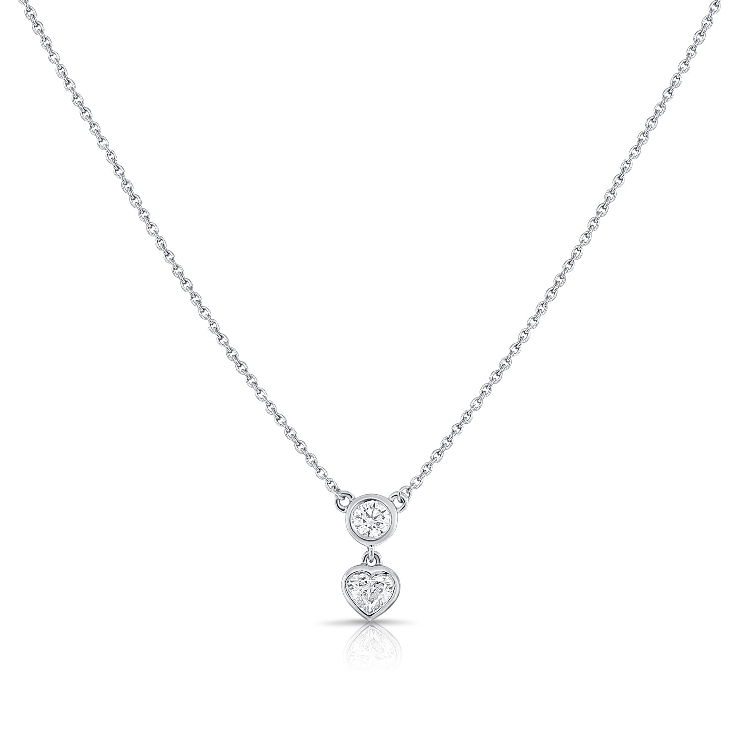 0.36ct Heart and Round Diamond Bezel Necklace in 14K Gold