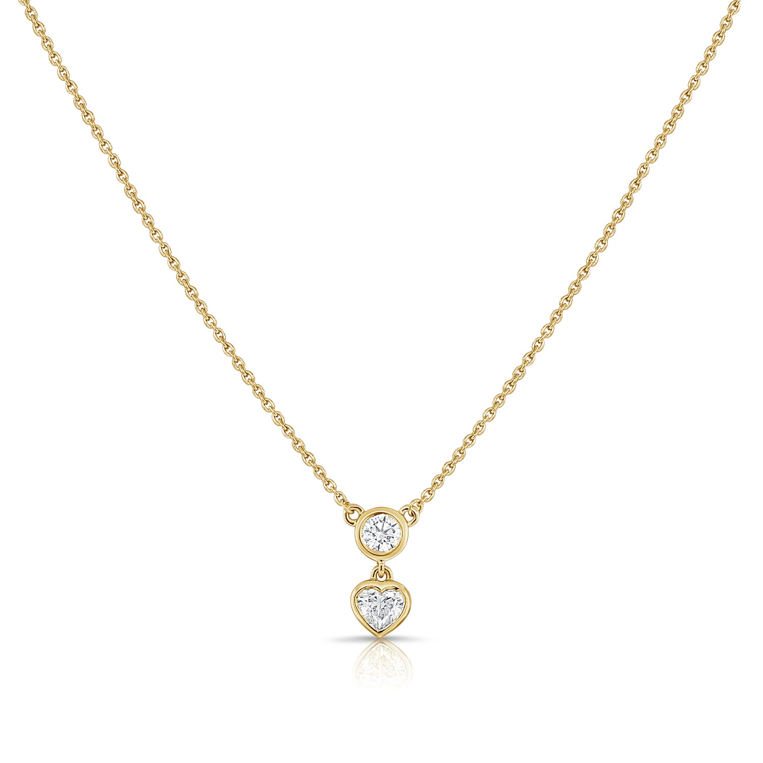 0.36ct Heart and Round Diamond Bezel Necklace in 14K Gold