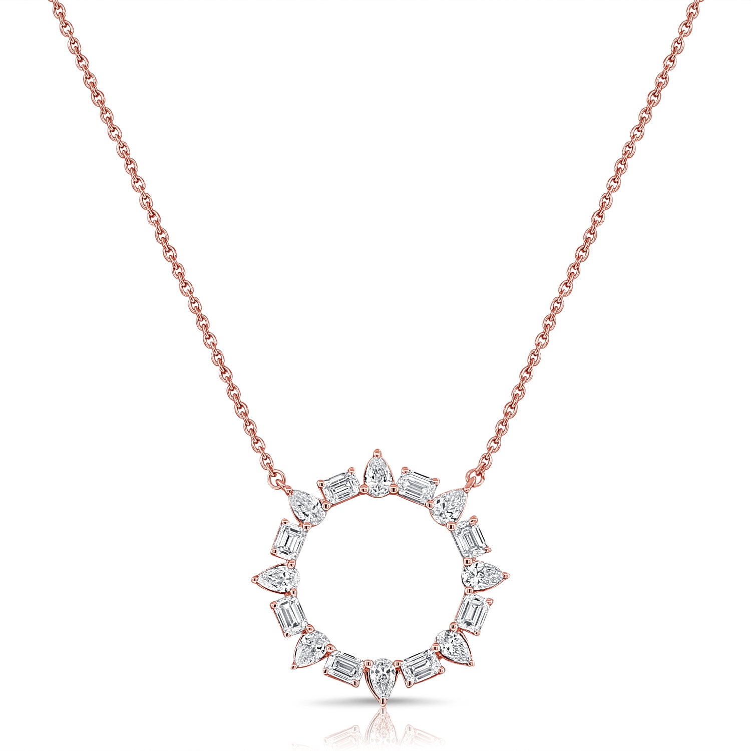1.24ct Emerald and Pear Shape Diamond Circle Necklace in 14K Gold