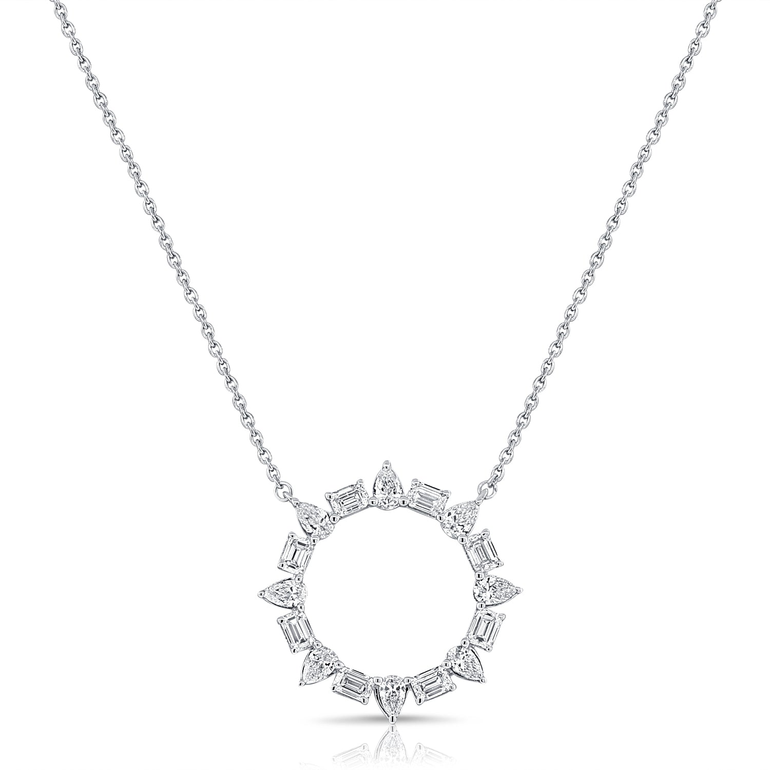 1.24ct Emerald and Pear Shape Diamond Circle Necklace in 14K Gold