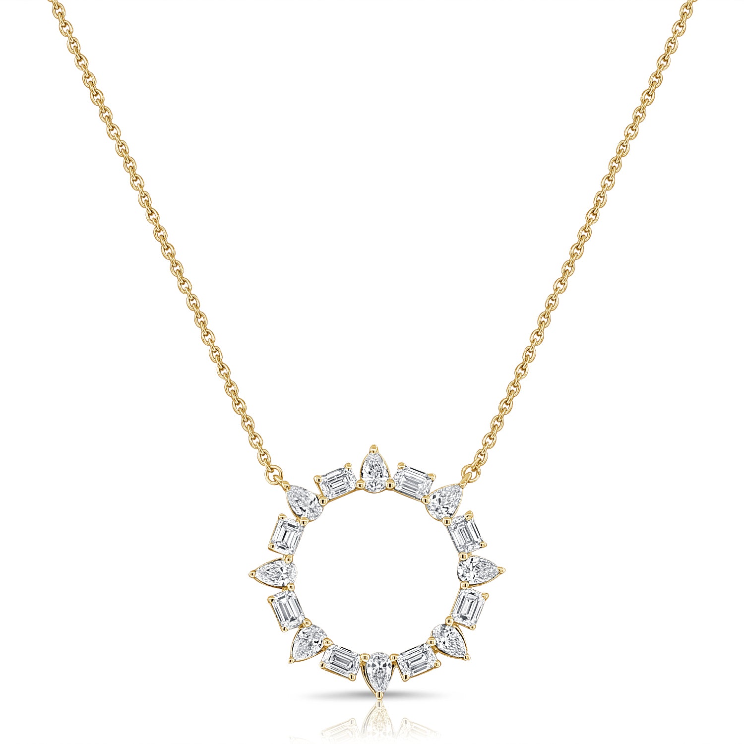 1.24ct Emerald and Pear Shape Diamond Circle Necklace in 14K Gold