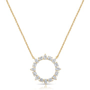 1.24ct Emerald and Pear Shape Diamond Circle Necklace in 14K Gold