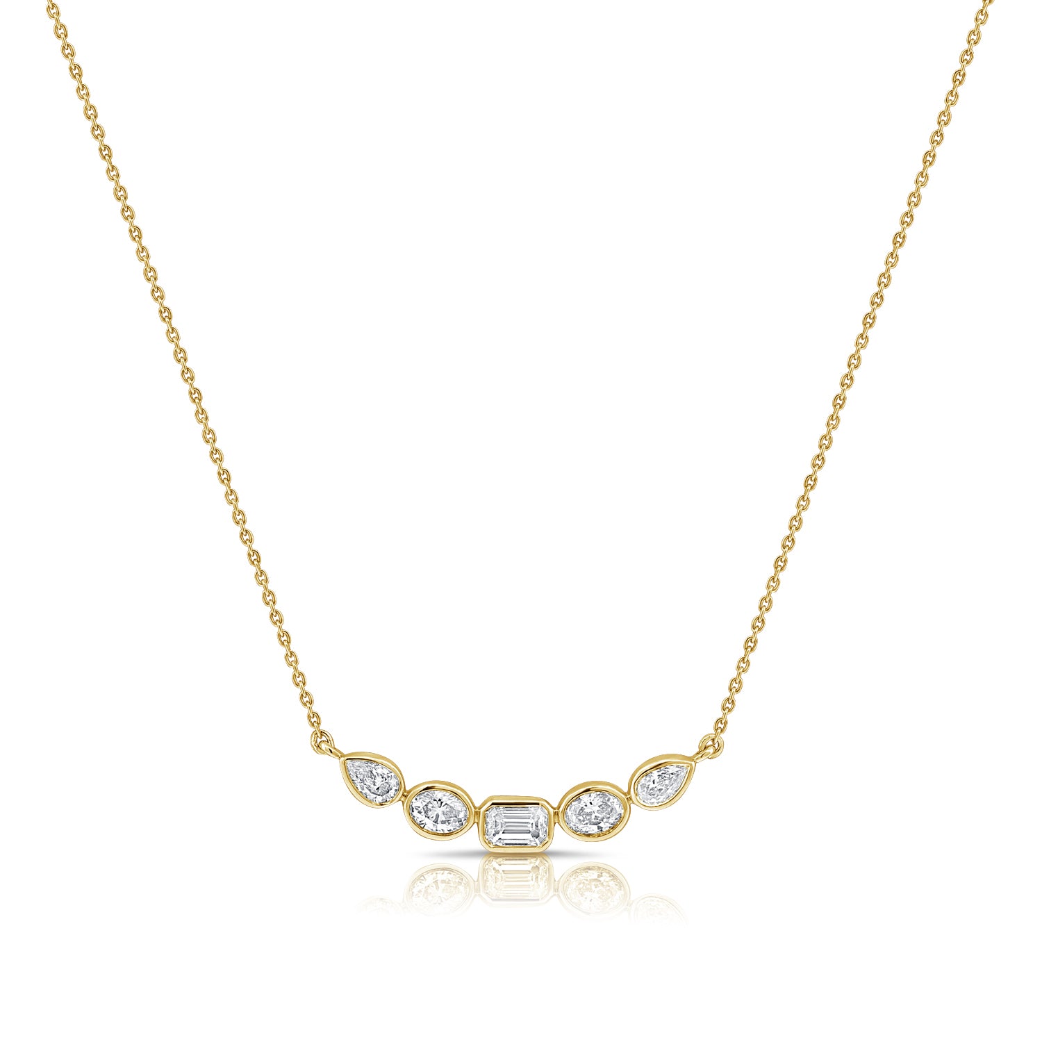 14K Gold 0.68ct Diamond Bezel Pendant Necklace (Pear, Oval & Emerald Cuts)